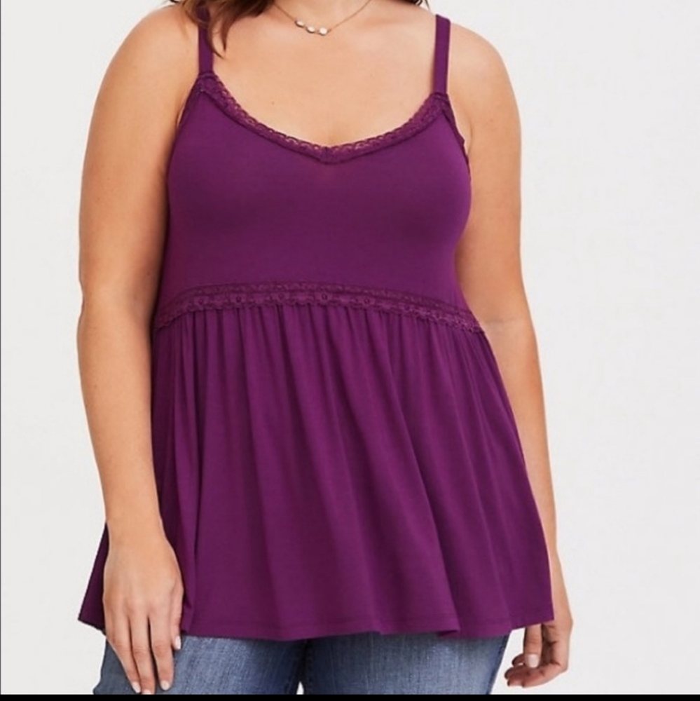 Torrid 0 super soft knits purple/berry babydoll lace trim